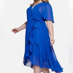 Calvin Klein Chiffon Ruffle Tea Length Wrap Dress Size 20W/22W